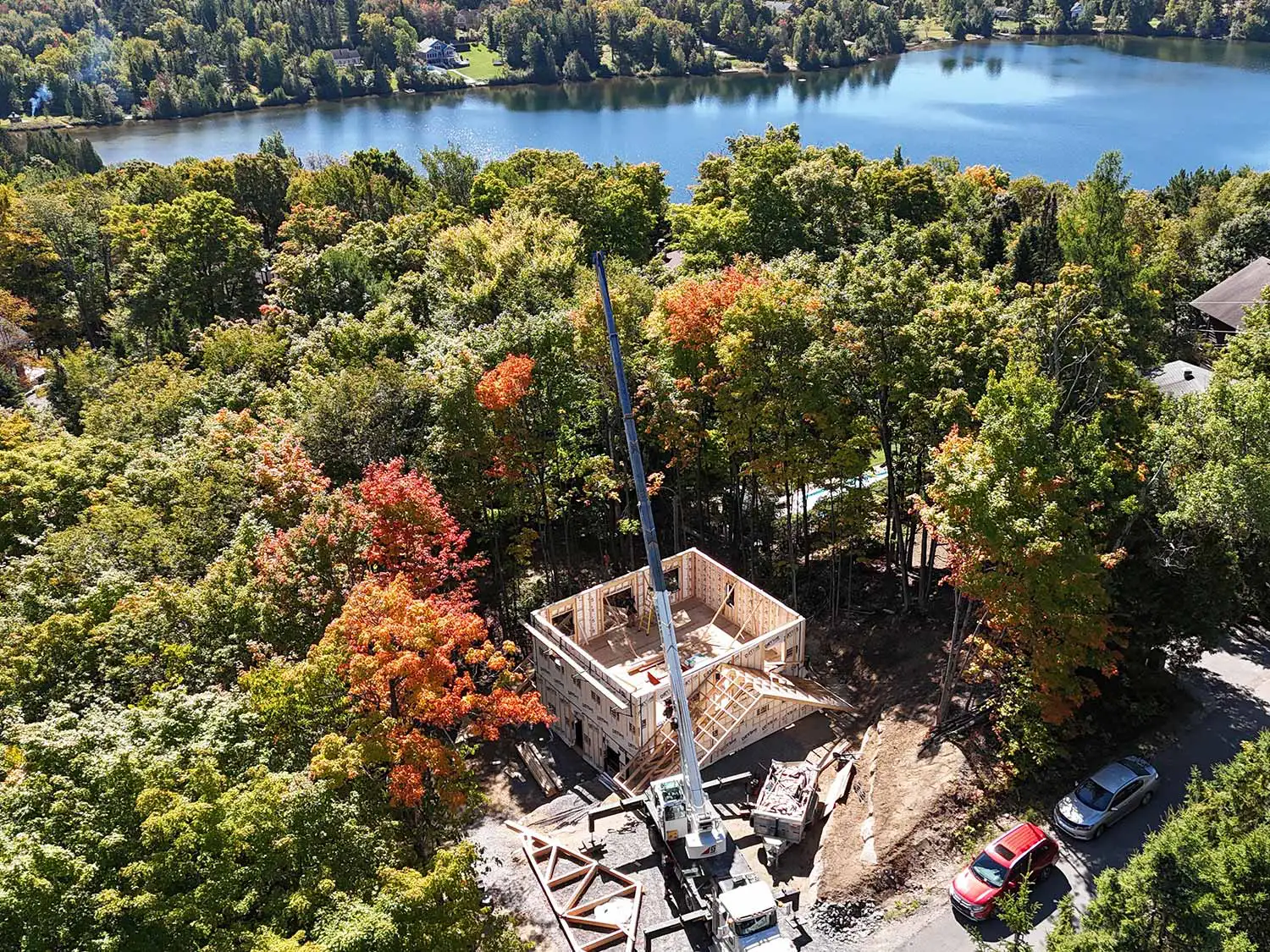 Chantier Construction Charpente Maison Laurentides